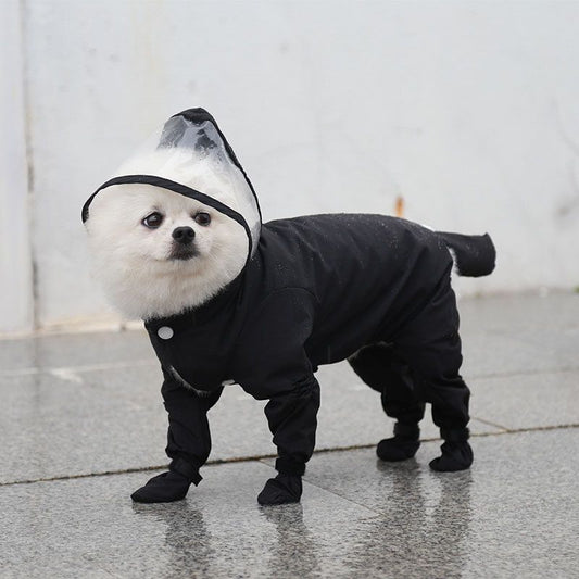 Black M size Full Coverage Pet Raincoat Jumpsuit Waterproof Dog Rain Suit with Attached Shoes and Tail V888-ELOSUNG53216