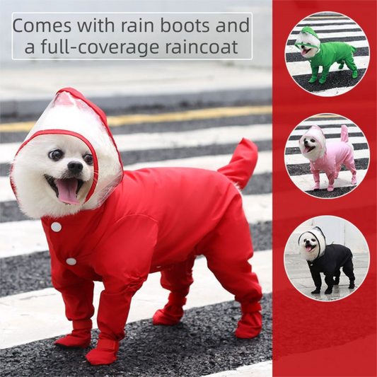 Black XL size Full Coverage Pet Raincoat Jumpsuit Waterproof Dog Rain Suit with Attached Shoes and Tail V888-ELOSUNG53218