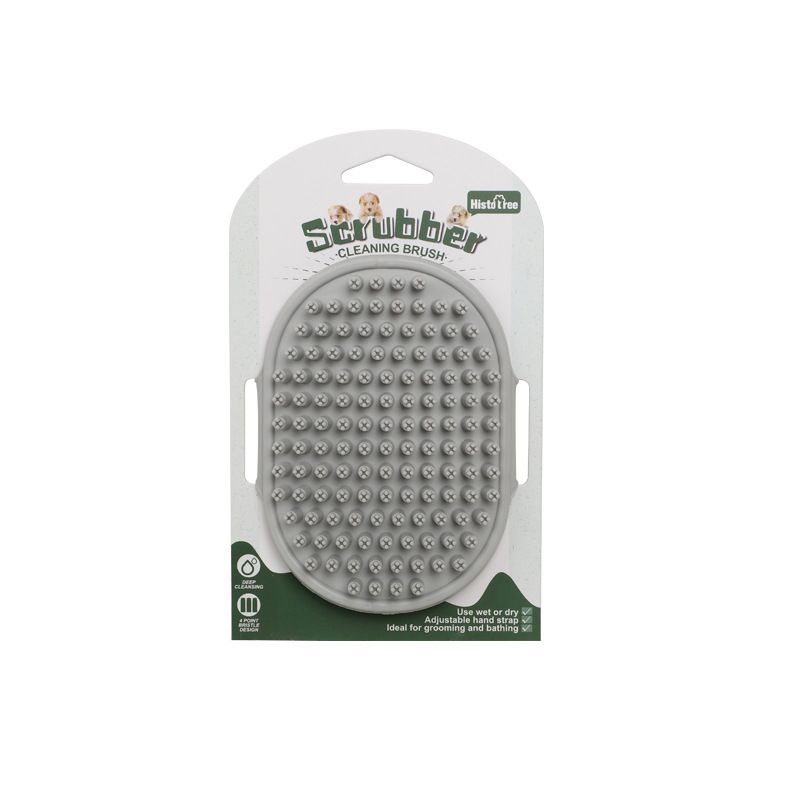 Grey Pet Bath Massage Brush Soft TPR Grooming Brush for Dogs and Cats Adjustable Hand Strap Deshedding V888-ELOSUNG53221
