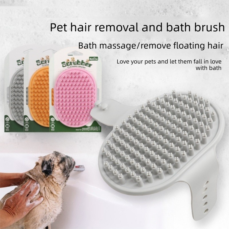 Pink Pet Bath Massage Brush Soft TPR Grooming Brush for Dogs and Cats Adjustable Hand Strap Deshedding V888-ELOSUNG53223