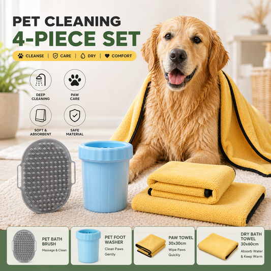 4-Piece Pet Cleaning Kit -Pet Grooming and Paw Cleaning Set with big Blue Dog Paw Cleaner Cup Grey Pet V888-ELOSUNG53231