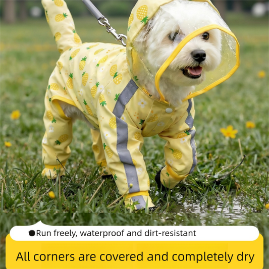 Yellow L size Pineapple Print Full-Cover Dog Raincoat with Transparent Hood, Waterproof Four-Leg Pet Rain V888-ELOSUNG53259