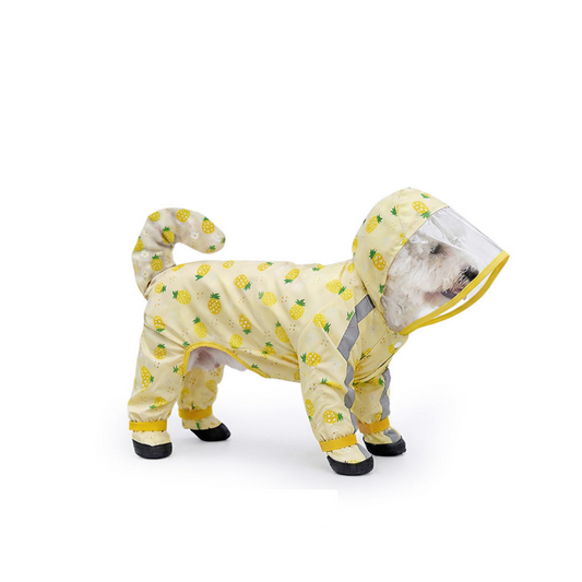 Yellow XL size Pineapple Print Full-Cover Dog Raincoat with Transparent Hood, Waterproof Four-Leg Pet Rain V888-ELOSUNG53260