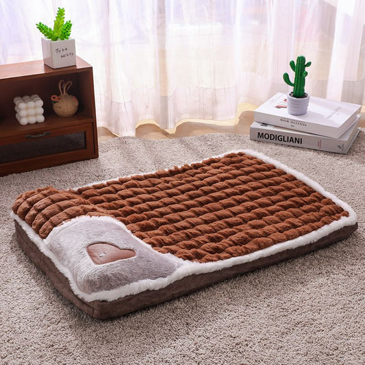Brown XL size Luxury Plush Pet Sleeping Mat, Thickened Warm Pet Bed Cushion for Dogs and Cats, Soft Fabric V888-ELOSUNG53276