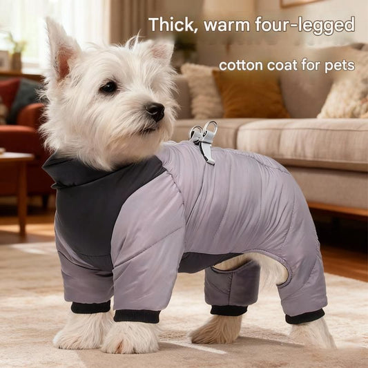 Blue L size Winter Dog Jumpsuit Coat - Waterproof Four-Leg Pet Jacket with Reflective Harness Clip, Windproof V888-ELOSUNG53299