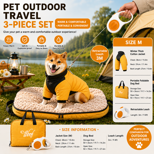 3-Piece Yellow Winter Pet Outdoor Travel Set - yellow m size Reflective Dog Puffer Jacket, orange 3m V888-ELOSUNG53309