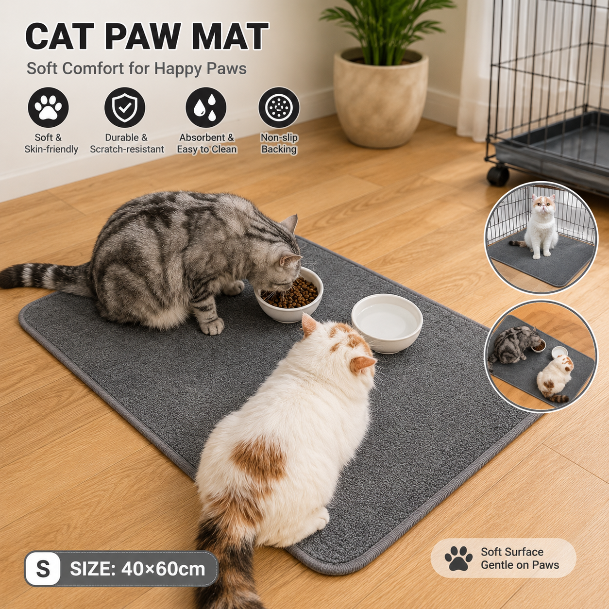 Grey S size 40*60cm Soft Cat Scratching Mat & Lounge Bed - Durable Furniture Protector Rug, Washable Scratch V888-ELOSUNG53320