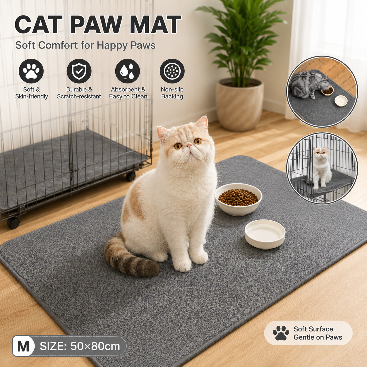 Grey M size 50*80cm Soft Cat Scratching Mat & Lounge Bed - Durable Furniture Protector Rug, Washable Scratch V888-ELOSUNG53321