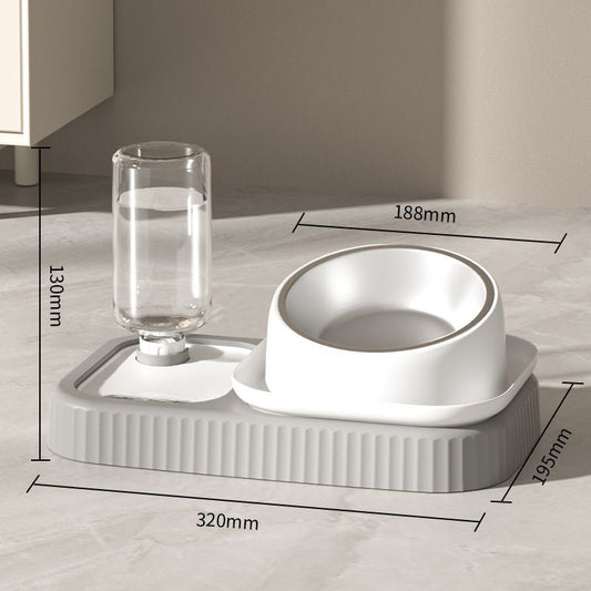 2 pcs Grey and White Cat Feeding Station with Water Dispenser & Slow Feeder Bowl Plus Cat Scratching Mat Set V888-ELOSUNG53322