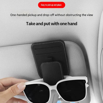 Grey Car Sun Visor Eyeglasses Holder Magnetic Glasses Clip with Card Storage Multifunction Auto Sunglasses V888-ELOSUNG53325