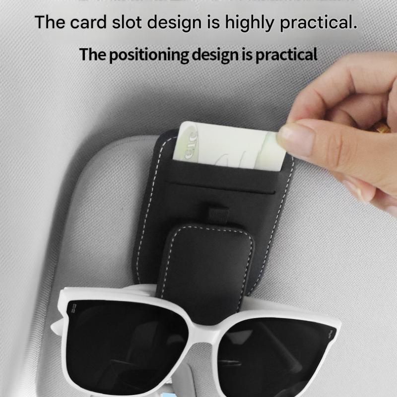Grey Car Sun Visor Eyeglasses Holder Magnetic Glasses Clip with Card Storage Multifunction Auto Sunglasses V888-ELOSUNG53325