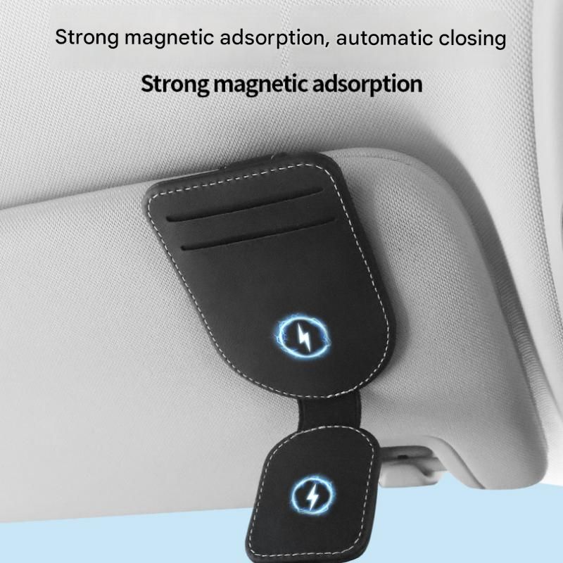 Grey Car Sun Visor Eyeglasses Holder Magnetic Glasses Clip with Card Storage Multifunction Auto Sunglasses V888-ELOSUNG53325