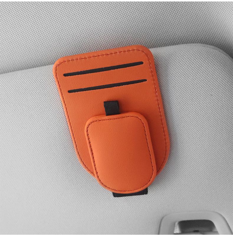 Orange Car Sun Visor Eyeglasses Holder Magnetic Glasses Clip with Card Storage Multifunction Auto Sunglasses V888-ELOSUNG53327
