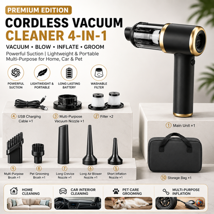 Black Handheld Cordless set Vacuum Cleaner Air Duster 4-in-1 Mini Vacuum Blower Rechargeable Portable Auto V888-ELOSUNG53328