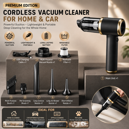 Black Handheld Cordless Vacuum Cleaner Air Duster 4-in-1 Mini Vacuum Blower Rechargeable Portable Auto Home V888-ELOSUNG53329