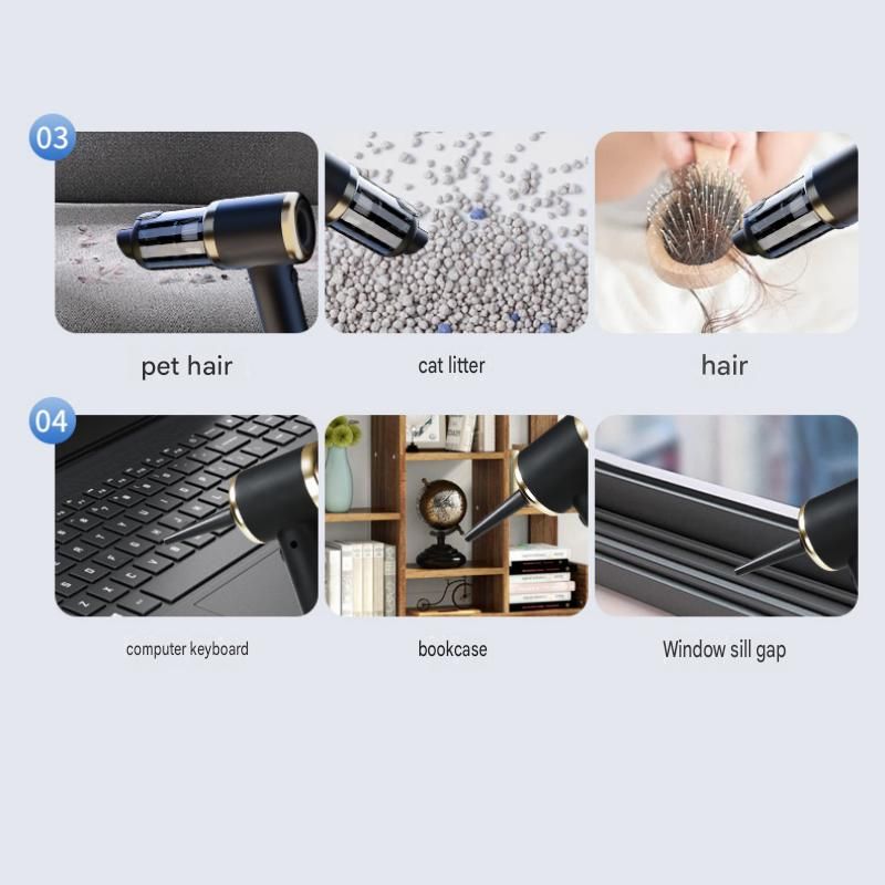 Black Handheld Cordless Vacuum Cleaner Air Duster 4-in-1 Mini Vacuum Blower Rechargeable Portable Auto Home V888-ELOSUNG53329