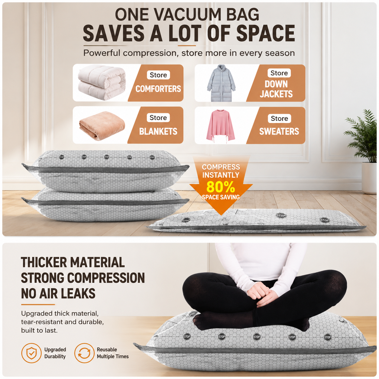 6 Pack Vacuum Storage Bags and Wireless Electric Pump and Renewable Mini Dehumidifier Bundle, Travel V888-ELOSUNG53339