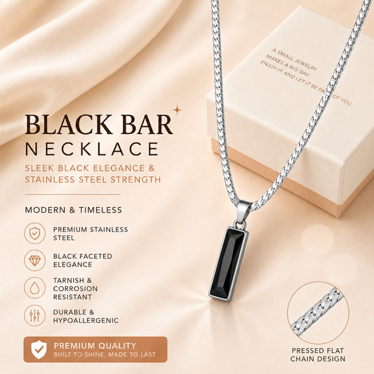 Black Zircon Bar Pendant Necklace 50cm+5cm for Men, Stainless Steel Cuban Chain Necklace, Minimalist Hip Hop V888-ELOSUNG53349