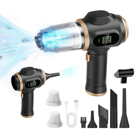 8-piece Black Handheld Cordless Vacuum Cleaner & Air Duster 2-in-1(2 x 1500mAh), Portable Car and Home V888-ELOSUNG53351