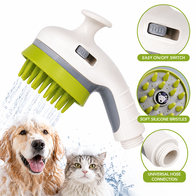 White Pet Bathing Shower Sprayer Brush with Water Control Switch Control Dog Grooming Massage Shampoo Rinse V888-ELOSUNG53356