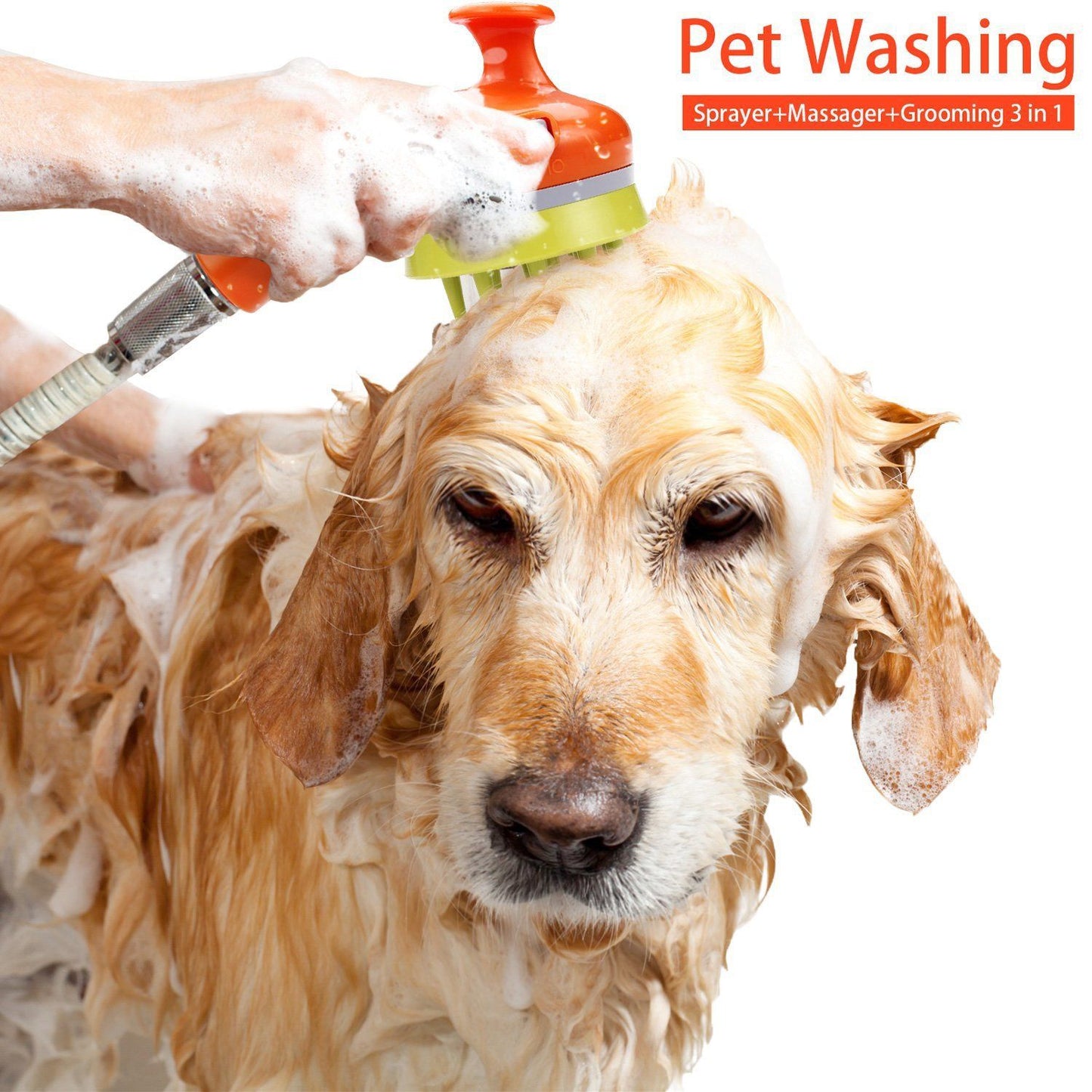 White Pet Bathing Shower Sprayer Brush with Water Control Switch Control Dog Grooming Massage Shampoo Rinse V888-ELOSUNG53356
