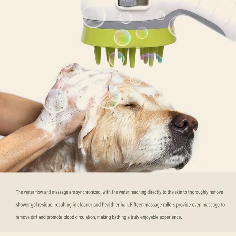 White Pet Bathing Shower Sprayer Brush with Water Control Switch Control Dog Grooming Massage Shampoo Rinse V888-ELOSUNG53356