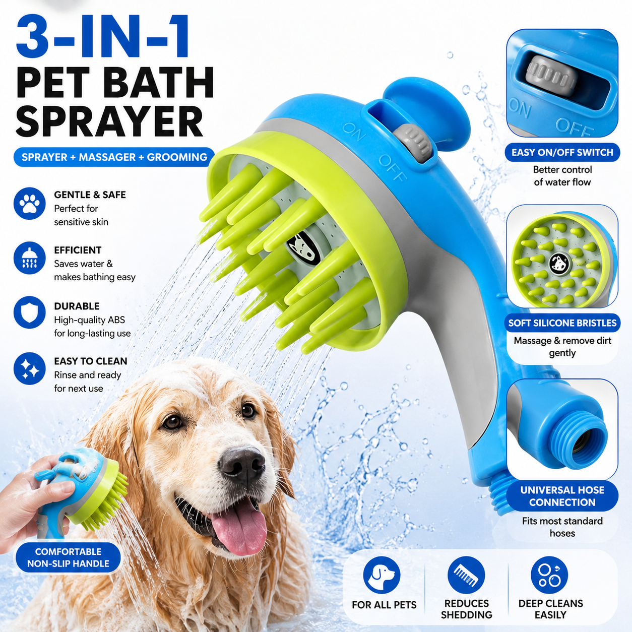 Orange Pet Bathing Shower Sprayer Brush with Water Control Switch Control Dog Grooming Massage Shampoo Rinse V888-ELOSUNG53358