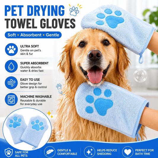2-piece Blue Quick-drying pet grooming glove towel; made of soft, highly absorbent coral fleece; suitable for V888-ELOSUNG53361