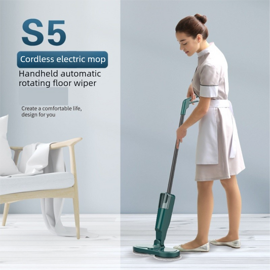 S5 Green Cordless Electric Spin Mop with Spray Function USB Rechargeable Floor Cleaner - Dual Rotating Mop V888-ELOSUNG53366