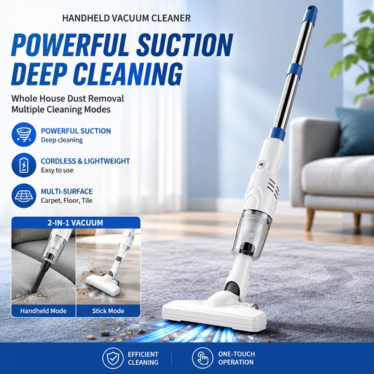 White Cordless Handheld Vacuum Cleaner with Extension Wand - Wireless Home, Car and Pet Hair Vacuum, USB V888-ELOSUNG53367