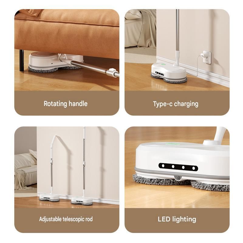 White Cordless Electric Spray Mop with LED Light Adjustable Handle Wireless Self-Propelled Floor Cleaner for V888-ELOSUNG53375