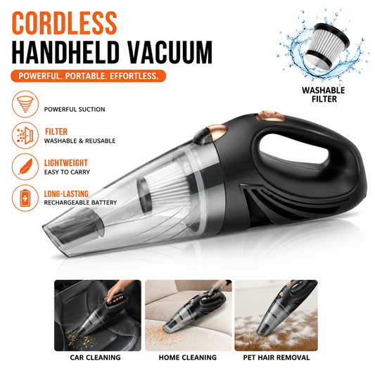Cordless Handheld Car Vacuum Cleaner - Portable Wireless Dustbuster for Car and Home, Wet and Dry Cleaning, V888-ELOSUNG53378