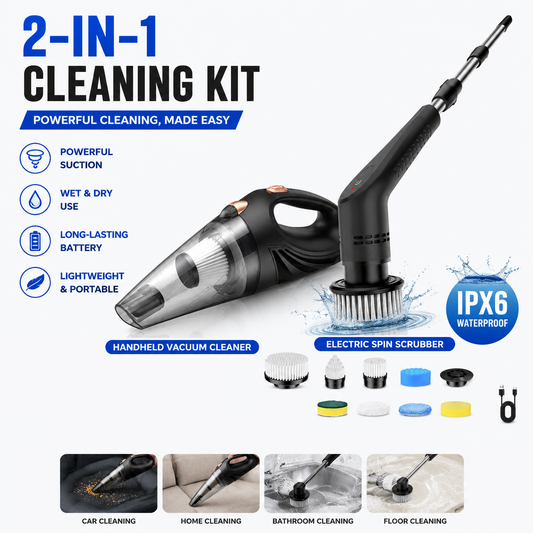 Black Cordless Car Vacuum Cleaner & Black Electric Spin Scrubber Combo - Portable Handheld Wet & Dry Car V888-ELOSUNG53380