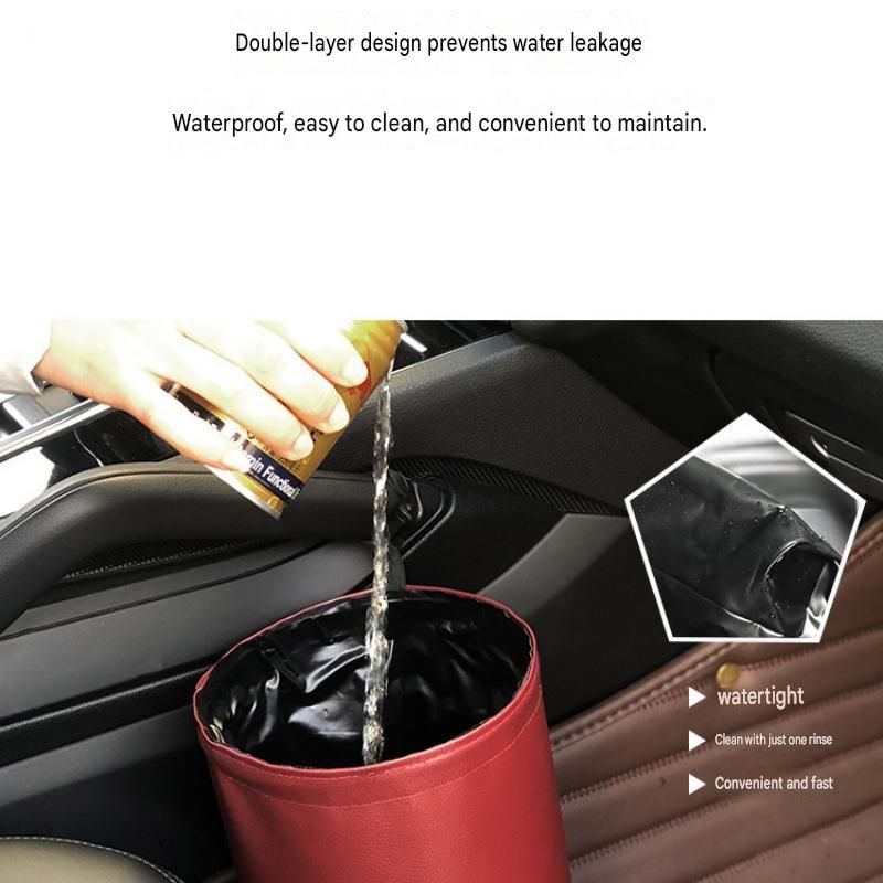 Black Car Trash Can - Foldable Dual-Layer Waterproof Car Garbage Bin , Space-Saving, Easy Clean, Portable V888-ELOSUNG53381
