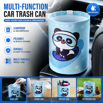 panda pattern Car Blue Trash Can - Foldable Dual-Layer Waterproof Car Garbage Bin , Space-Saving, Easy Clean, V888-ELOSUNG53384