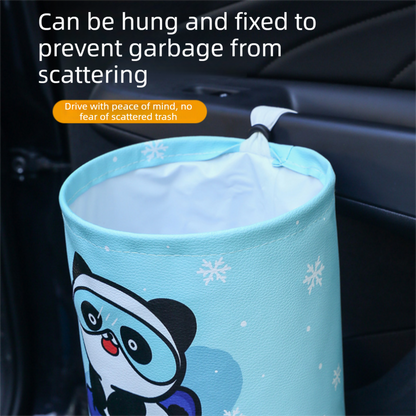 panda pattern Car Blue Trash Can - Foldable Dual-Layer Waterproof Car Garbage Bin , Space-Saving, Easy Clean, V888-ELOSUNG53384