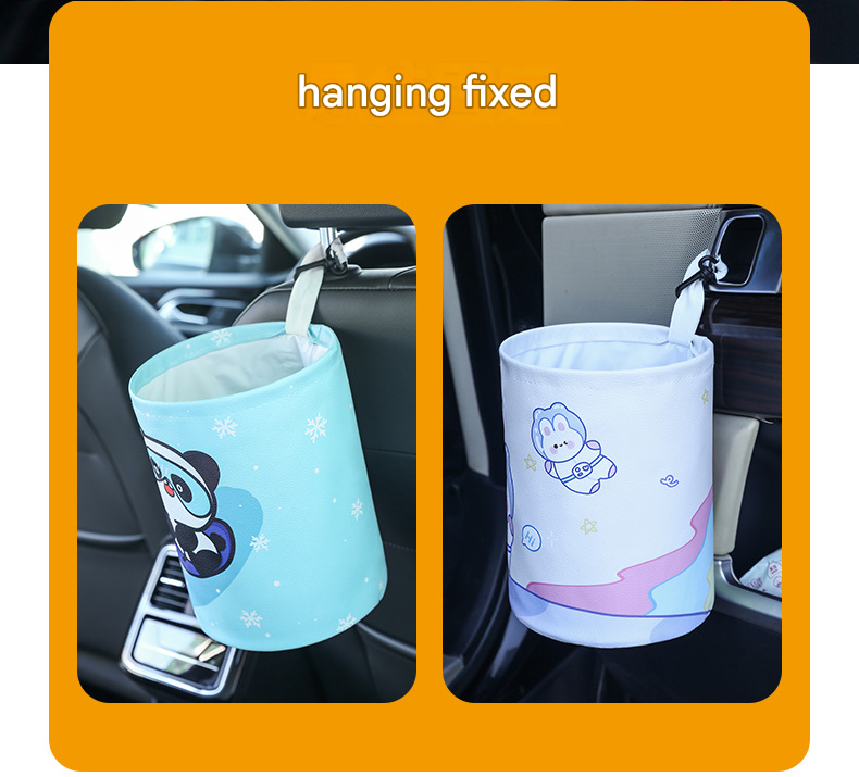 panda pattern Car Blue Trash Can - Foldable Dual-Layer Waterproof Car Garbage Bin , Space-Saving, Easy Clean, V888-ELOSUNG53384