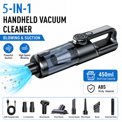 Black and Grey Cordless Handheld Vacuum Cleaner 17000Pa High Suction Portable Rechargeable 5 in 1 Car Home V888-ELOSUNG53390