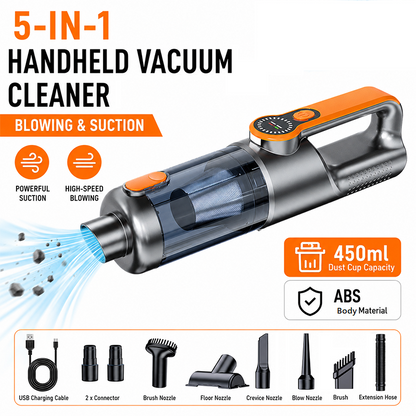 Silver and Orange Cordless Handheld Vacuum Cleaner 17000Pa High Suction Portable Rechargeable 5 in 1 Car Home V888-ELOSUNG53391