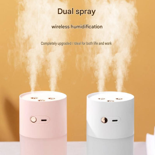 Pink Dual Spray USB Humidifier with Warm LED Night Light - 400ml Mini Portable Desk and Car Humidifier, Quiet V888-ELOSUNG53394