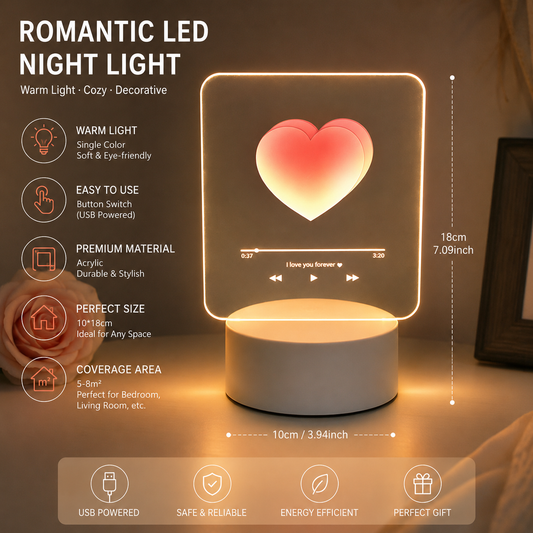 Pink Heart Design Creative Acrylic LED Night Light - Warm White Ambient Table Lamp, Decorative Desktop Mood V888-ELOSUNG53395
