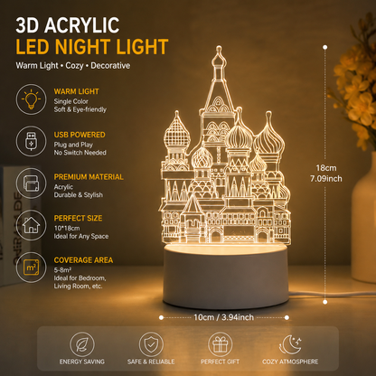 Castle Style Creative Acrylic LED Night Light - Warm White Ambient Table Lamp, Decorative Desktop Mood Light, V888-ELOSUNG53397