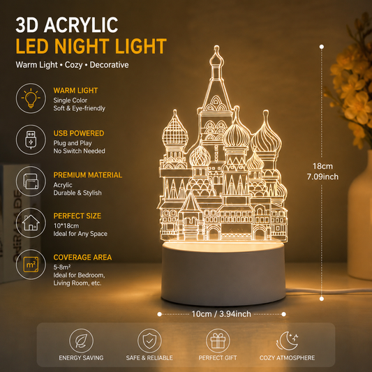 Castle Style Creative Acrylic LED Night Light - Warm White Ambient Table Lamp, Decorative Desktop Mood Light, V888-ELOSUNG53397