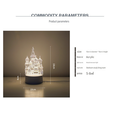 Castle Style Creative Acrylic LED Night Light - Warm White Ambient Table Lamp, Decorative Desktop Mood Light, V888-ELOSUNG53397