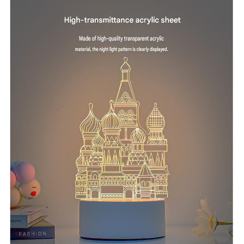 Castle Style Creative Acrylic LED Night Light - Warm White Ambient Table Lamp, Decorative Desktop Mood Light, V888-ELOSUNG53397