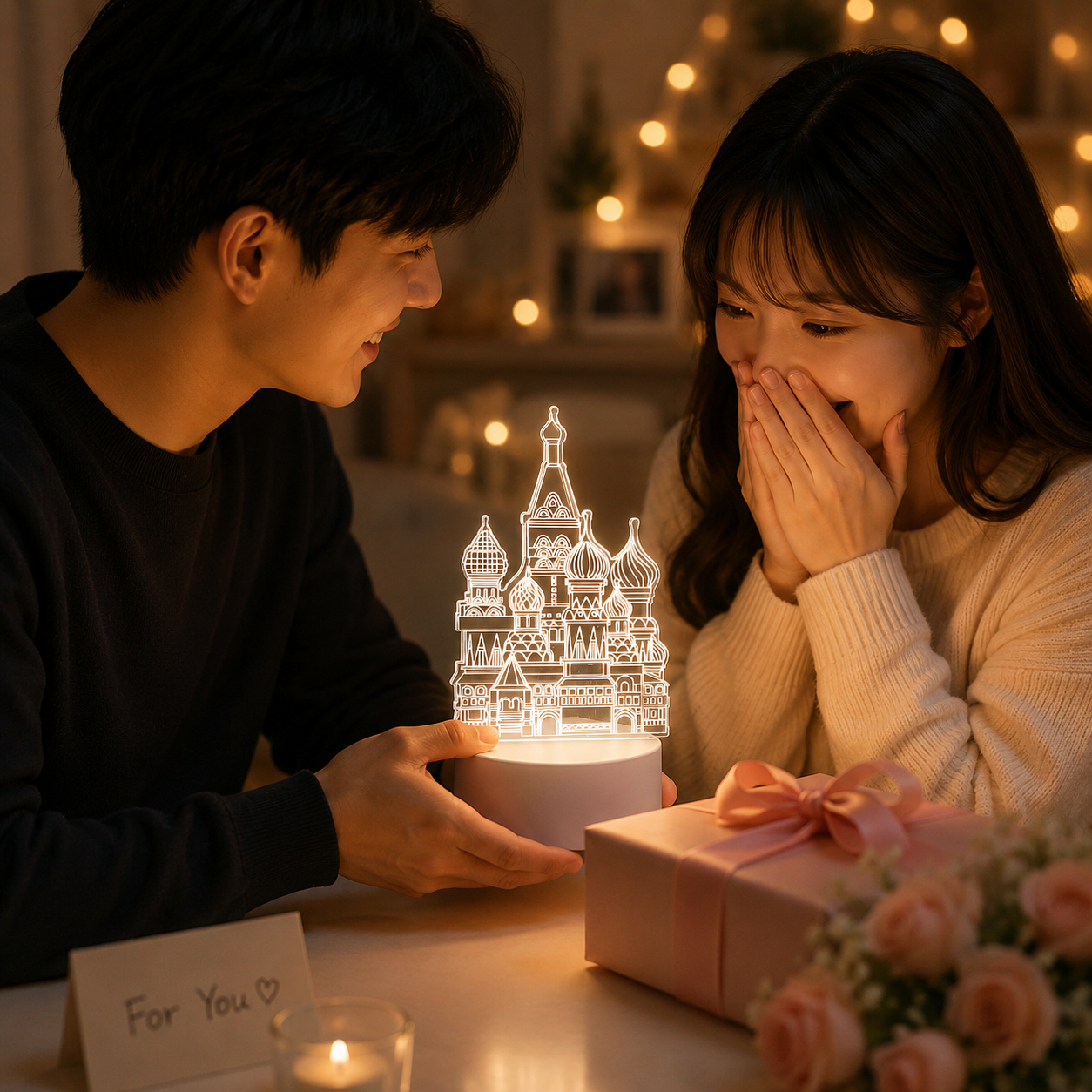 Castle Style Creative Acrylic LED Night Light - Warm White Ambient Table Lamp, Decorative Desktop Mood Light, V888-ELOSUNG53397