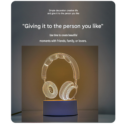 Headphone version Creative Acrylic LED Night Light - Warm White Ambient Table Lamp, Decorative Desktop Mood V888-ELOSUNG53398