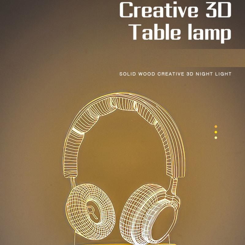 Headphone version Creative Acrylic LED Night Light - Warm White Ambient Table Lamp, Decorative Desktop Mood V888-ELOSUNG53398