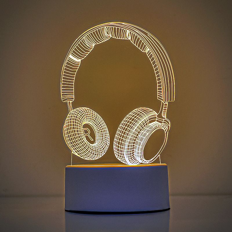 Headphone version Creative Acrylic LED Night Light - Warm White Ambient Table Lamp, Decorative Desktop Mood V888-ELOSUNG53398