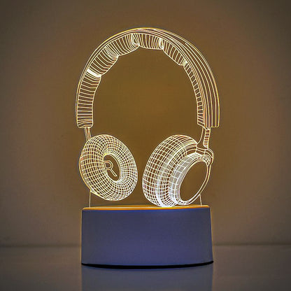 Headphone version Creative Acrylic LED Night Light - Warm White Ambient Table Lamp, Decorative Desktop Mood V888-ELOSUNG53398